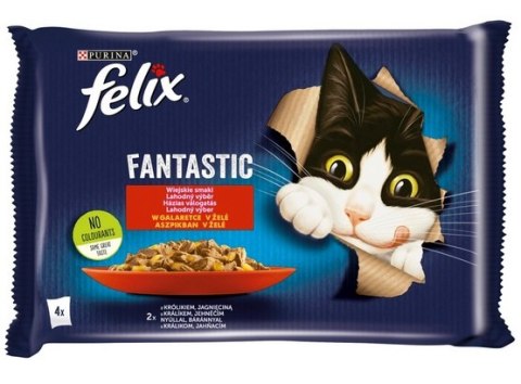 Felix Fantastic Wybór Mięs (królik+jagnięcina) w galaretce saszetki 4x85g Felix Fantastic Wybór Mięs (królik+jagnięcina) w galaretce saszetki 4x85g